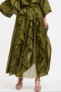 Urban Luxury: URBAN LUXURY Ruffled Maxi Skirt - Olive