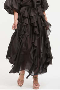 URBAN LUXURY Ruffled Maxi Skirt - Chocolate