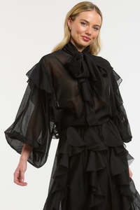 Urban Luxury: URBAN LUXURY Ruffled Blouse - Black