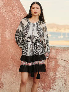 Devotion Twins: DEVOTION TWINS Print Dress with Belt