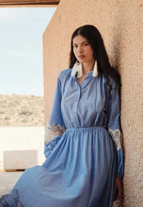 DEVOTION TWINS Voile Blouse with Lace - Blue