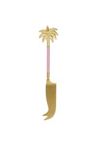 Tropical House: Gold Palm Pink Handle Cheese Knife