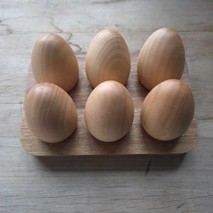 Wood Eggs + Egg Tray Set