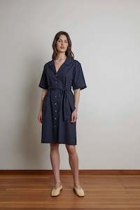 Dress: Celebration Shirt Dress in Navy Cotton