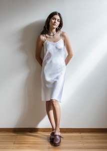 All: Bias Slip in White Viscose Satin {Sample}