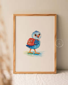Digital Downloads: Pūkeko Wearing Backpack Watercolour Print | Digital Download