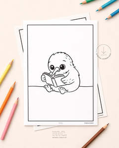 Digital Downloads: Kiwi Reading Colouring Page