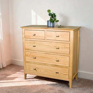 Oak Furniture: Victoria Oak 5 Drawer Tallboy