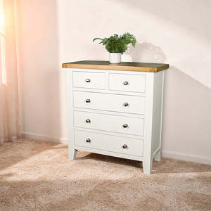 Tasmania 5 Drawer Oak Top Tallboy