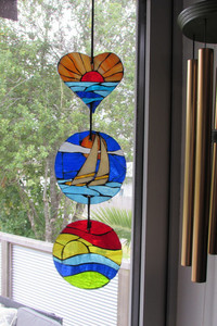 Products: Three piece stained glass mosaic suncatcher Mainlymosaics