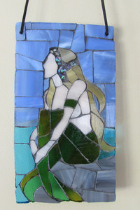 Products: Mermaid on rocks stained glass mosaic suncatcher Mainlymosaics