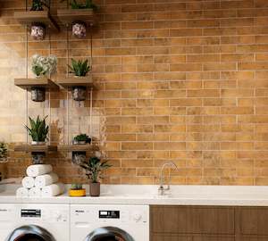 Tiles: RUSTIC BROWN CERAMIC SUBWAY TILES 75X300MM - $59/SQM