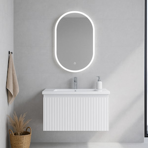 Vanities: VERTO MOSCO 750MM PLYWOOD WALL HUNG VANITY - MATT WHITE, FLUTED FRONT