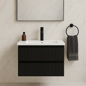 VERTO MOSCO 600MM PLYWOOD WALL HUNG VANITY - MATT BLACK, FLUTED FRONT