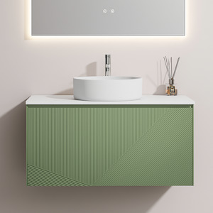 Vanities: 900MM SAGE GREEN WALL HUNG VANITY – PARALLEL AVO - MODERN FLOATING BATHROOM VANITY NZ