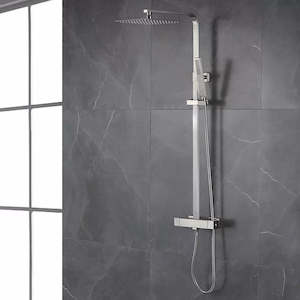 Rain Shower Heads: FUSION 3-IN-1 SQUARE THERMOSTATIC RAIN SHOWER SET - CHROME