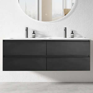 Wall Hung Vanities: NELSON WALL HUNG VANITY | 1800MM | DARK OAK | DOUBLE BASIN | PLYWOOD