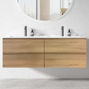 NELSON WALL HUNG VANITY | 1800MM | LIGHT OAK | DOUBLE BASIN | PLYWOOD