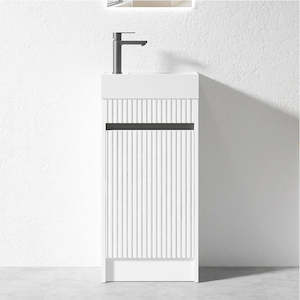 Freestanding Vanities: 400MM FLUTED WHITE PLYWOOD FLOORSTANDING VANITY WITH CERAMIC TOP