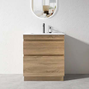 VALENTINA SLIM FLOOR STANDING VANITY | LIGHT OAK | 900MM | PLYWOOD WITH CERAMIC TOP