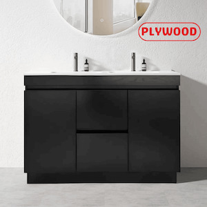 Freestanding Vanities: 1200MM MADRID PLYWOOD DARK OAK FLOOR STANDING VANITY | DOUBLE BASIN