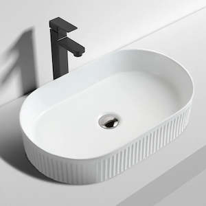 FLUTED OVAL CERAMIC BASIN - 580X360MM - GLOSS WHITE