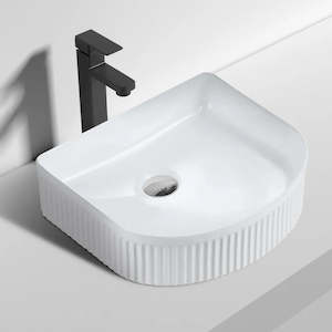 410X360MM FLUTED CERAMIC BASIN - GLOSS WHITE | ARCH-SHAPED COUNTERTOP SINK