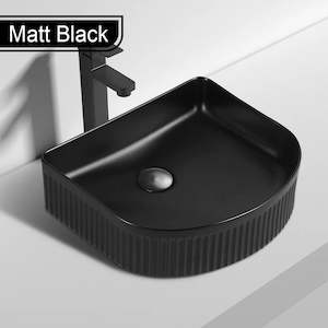 410X360MM FLUTED CERAMIC BASIN - MATT BLACK | ARCH-SHAPED COUNTERTOP SINK