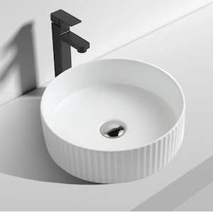360MM ROUND FLUTED CERAMIC BASIN - GLOSS WHITE (ABOVE-COUNTER )