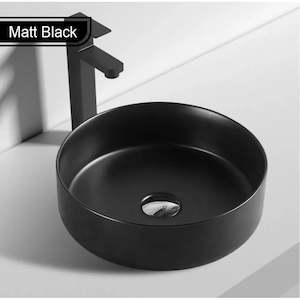 Basins: 355MM ROUND ABOVE-COUNTER CERAMIC BASIN - MATT BLACK