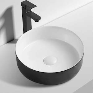 355MM ROUND ABOVE-COUNTER CERAMIC BASIN - BLACK & WHITE