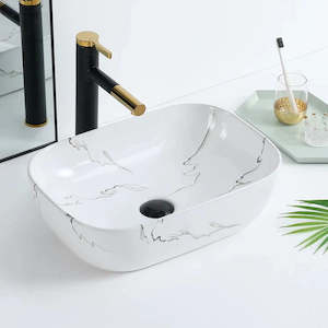 GLOSS WHITE MARBLE LOOK CERAMIC ART BASIN