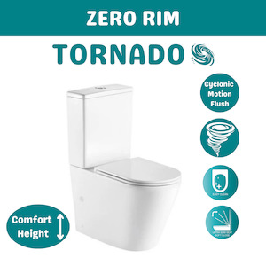 Toilet Suites: BROOKLYN OVERHEIGHT ZERO RIM TORNADO TOILET SUITE - RIMLESS, OVERHEIGHT & POWERFUL FLUSH