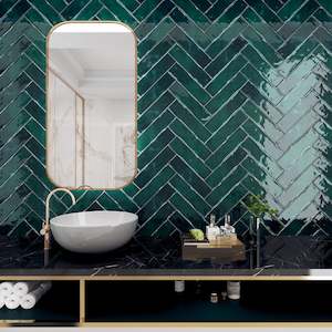 Subway Tiles: DARK GREEN CERAMIC SUBWAY TILES 75X300MM