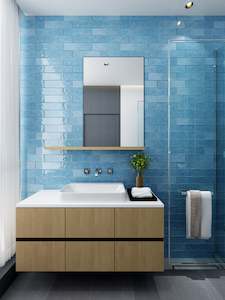 SKY BLUE CERAMIC SUBWAY TILES 75X300MM - $59/SQM