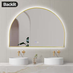1200x850MM BRUSHED GOLD METAL FRAME ARCHED BACKLIT LED MIRROR | DEFOGGER | 3 COLOURS LIGHTS