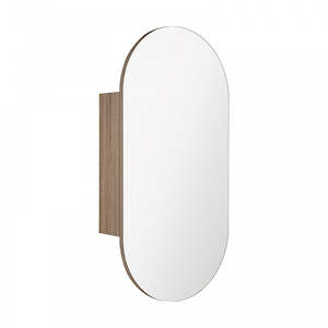 OVAL MIRROR CABINET - WALL MOUNTED | NATURAL OAK FINISH | 450X900MM PLYWOOD BATHROOM STORAGE
