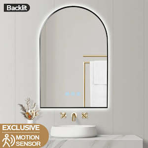 Mirrors And Mirror Cabinets: 600x900MM GUNMETAL GREY METAL FRAME ARCHED BACKLIT LED MIRROR WITH MOTION SENSOR | DEFOGGER | 3 COLOURS LIGHTS