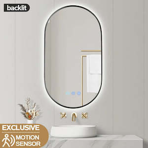 900x500MM GUNMETAL GREY FRAME OVAL BACKLIT LED MIRROR WITH MOTION SENSOR | DEFOG&hellip;