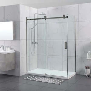 1200X900MM FRAMELESS SHOWER SLIDING DOOR AND RETURN PANEL - BRUSHED GUNMETAL
