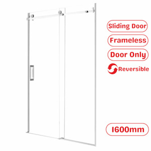 Showers: 1600MM FRAMELESS SLIDING DOOR SHOWER GLASS- CHROME