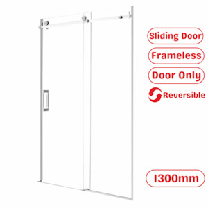 Frameless Shower Glass: 1300MM FRAMELESS SLIDING DOOR SHOWER GLASS- CHROME