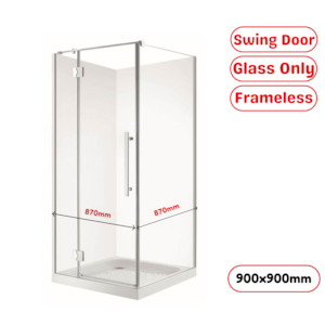 Frameless Shower Glass: 900X900MM FRAMELESS SHOWER GLASS WITH SWING DOOR- CHROME