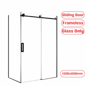 Frameless Shower Glass: 1200X800MM FRAMELESS SHOWER SLIDING DOOR AND RETURN PANEL- BLACK