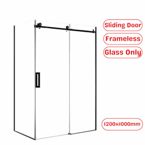1200X1000MM FRAMELESS SHOWER SLIDING DOOR AND RETURN PANEL- BLACK