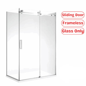 Frameless Shower Glass: 1200X900MM FRAMELESS SHOWER SLIDING DOOR AND RETURN PANEL - CHROME