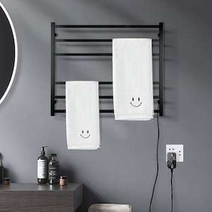 6 BAR 850MM WIDE SQUARE HEATED TOWEL RAIL 600H*850W*120D- MATTE BLACK