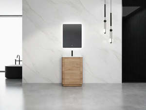 Vanities: 600MM BROOK CURVED FLOORSTANDING VANITY | HONEY OAK