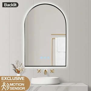 600x900MM ARCH BACKLIT LED MIRROR WITH MOTION SENSOR - GUNMETAL GREY FRAME