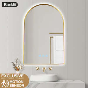 Mirrors And Mirror Cabinets: 600x900MM ARCH BACKLIT LED BATHROOM MIRROR WITH MOTION SENSOR - BRUSHED GOLD